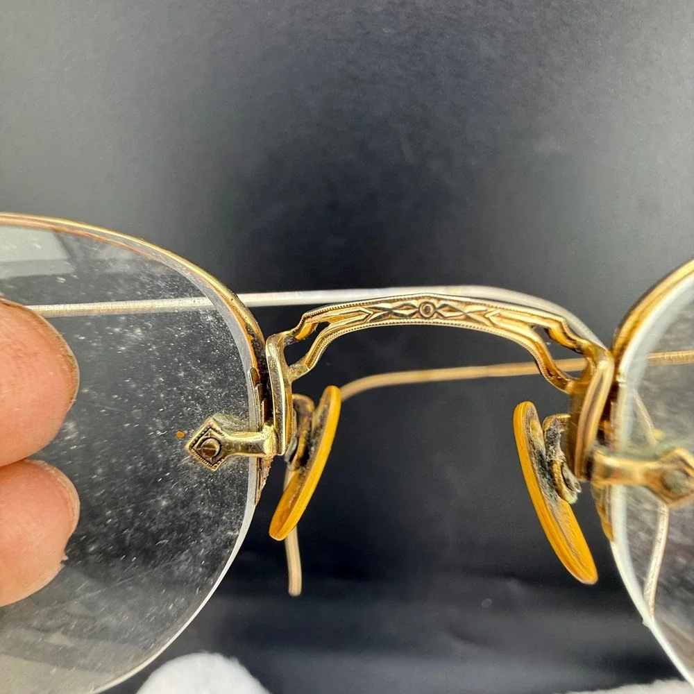 Vintage American Optical Eyeglasses Gold 12KGF Rimless Engraved Bridge